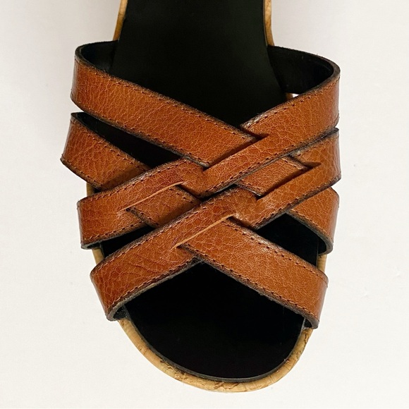 WEEKEND MAX MARA MAXMARA BROWN LEATHER STRAPS TAN CORK HEEL PLATFORM SANDALS - Picture 2 of 9